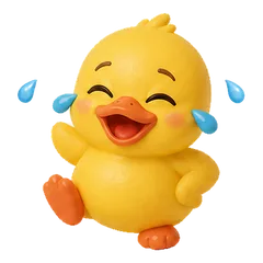Crouton the duck crying with laughter