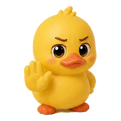 Crouton the duck holding up a hand