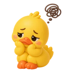 Crouton the duck under a scribbled thought cloud